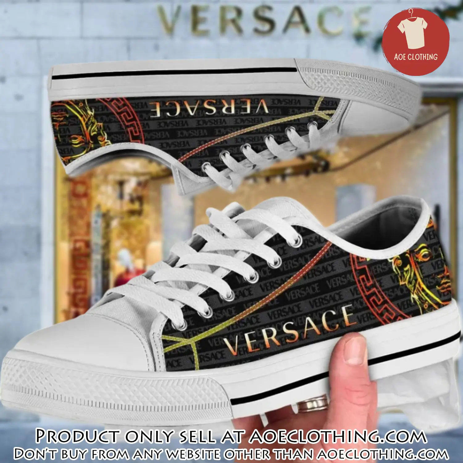 Versace medusa golden pattern black low top canvas shoes luxury brand gifts for men women aoe1501918